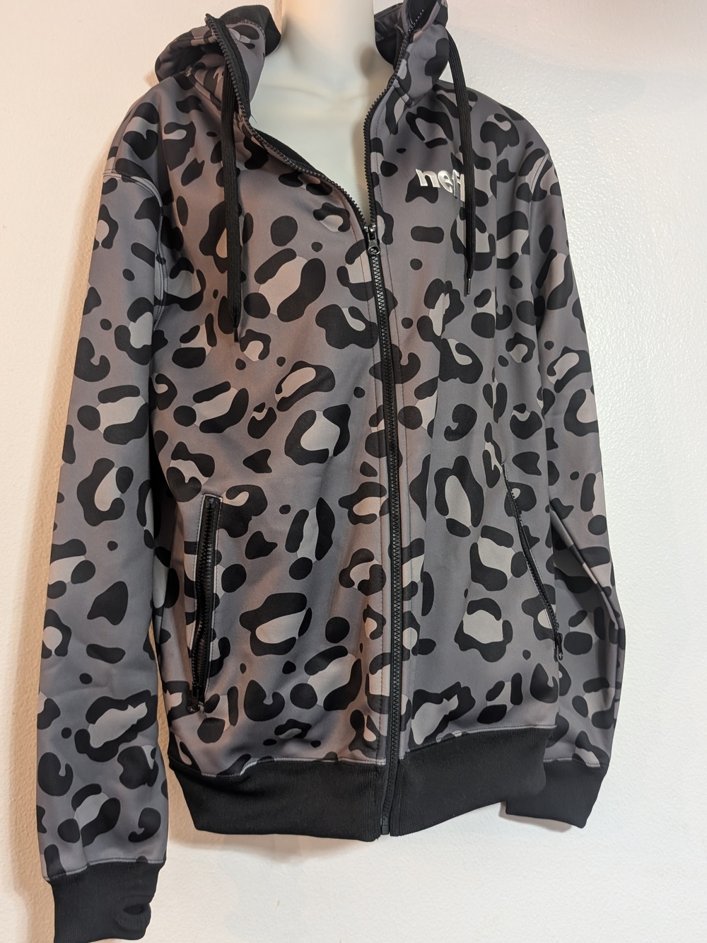 Men's Gray Leopard Print Zip Hoodie Jacket